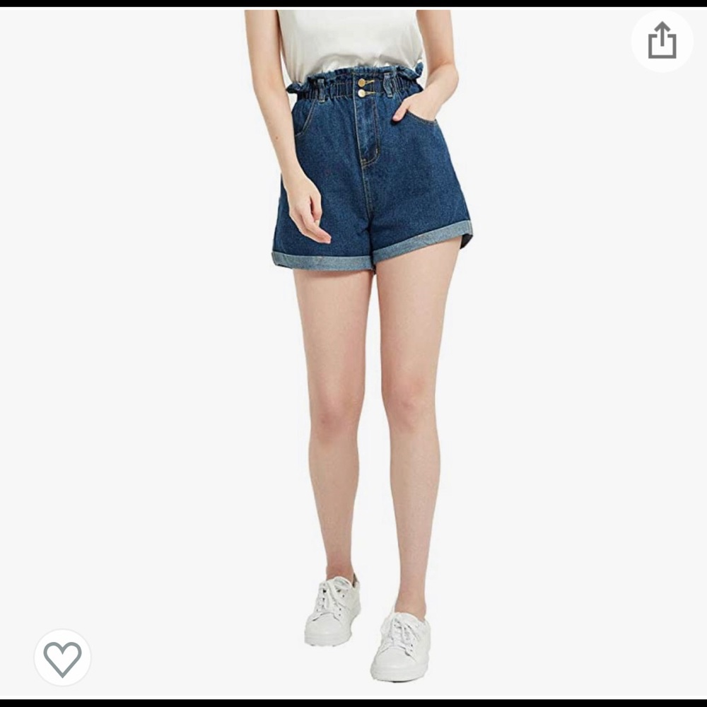Paper-Bag Waist Denim Shorts